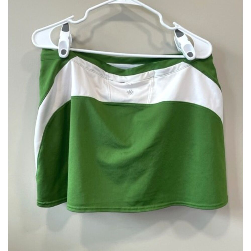 Athleta Green White Tennis Workout Skirt Shorts Pocket Womens Size L - Picture 2 of 8